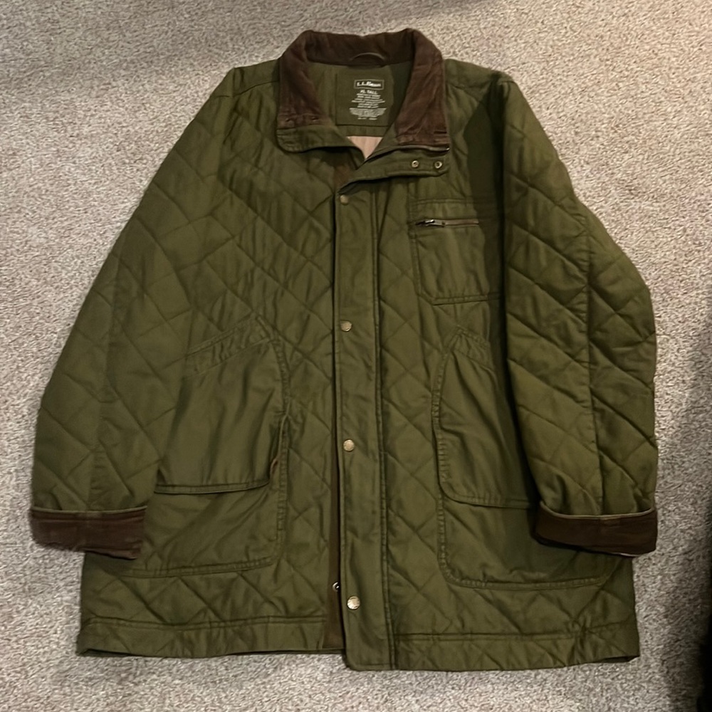 L.L. Bean Quilted Olive Green Lined Original Field Coat Jacket Men's Size XL-T.